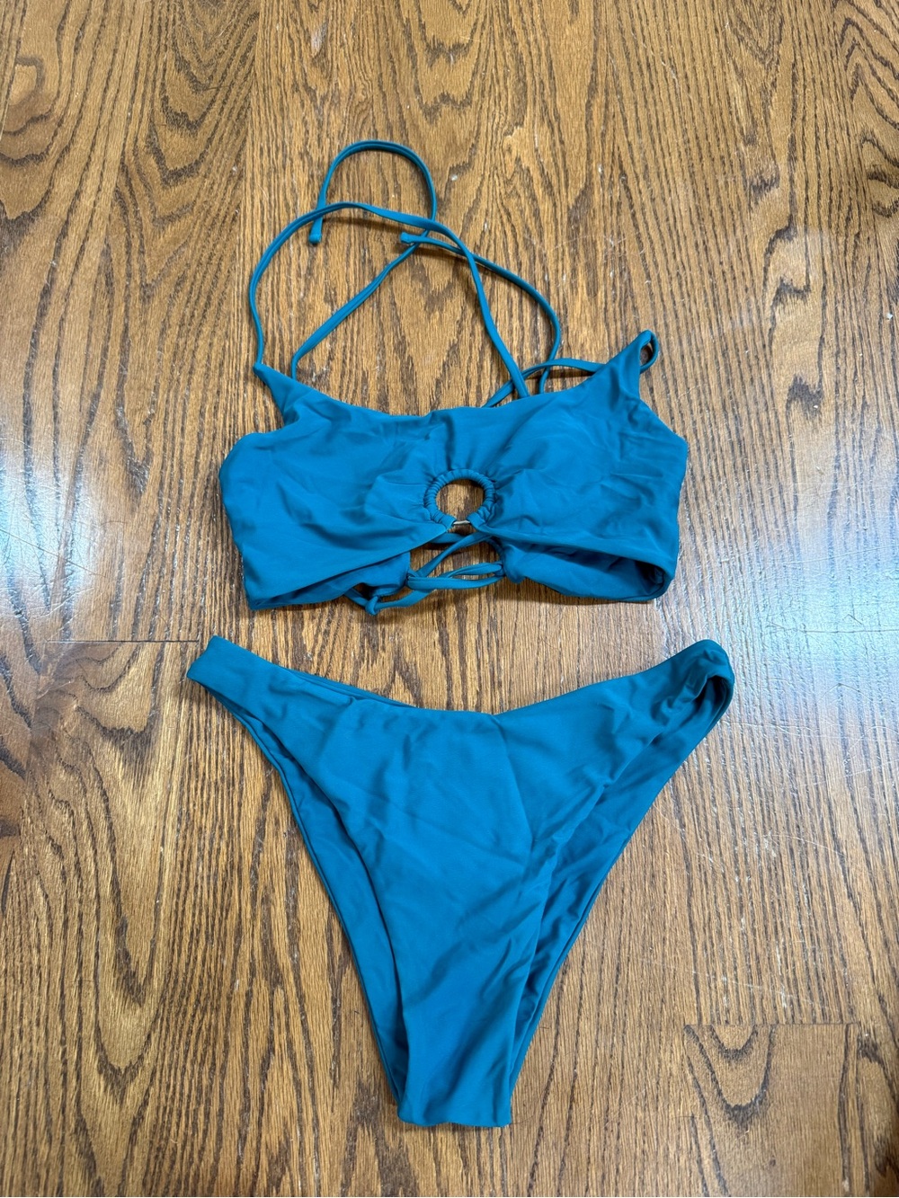 SHEIN Teal Strappy Cutout Bikini Set